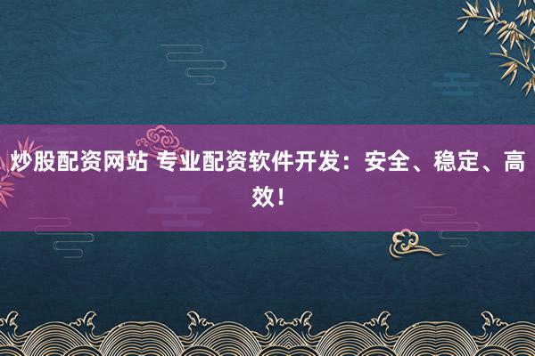 炒股配资网站 专业配资软件开发:安全、稳定、高效!