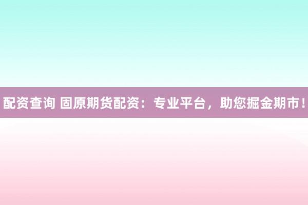 配资查询 固原期货配资:专业平台,助您掘金期市!