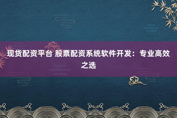 现货配资平台 股票配资系统软件开发：专业高效之选