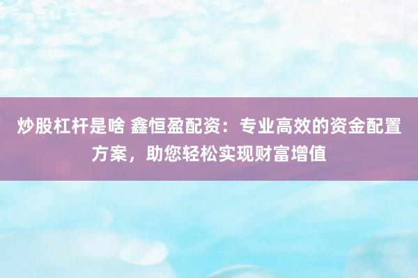 炒股杠杆是啥 鑫恒盈配资:专业高效的资金配置方案,助您轻松实现财富增值