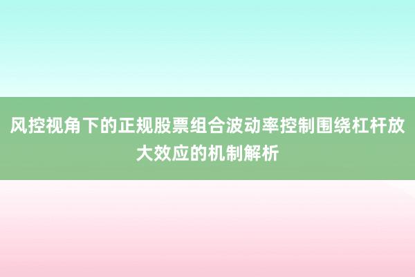 风控视角下的正规股票组合波动率控制围绕杠杆放大效应的机制解析
