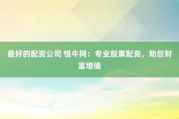 最好的配资公司 恒牛网：专业股票配资，助您财富增值