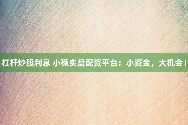 杠杆炒股利息 小额实盘配资平台：小资金，大机会！