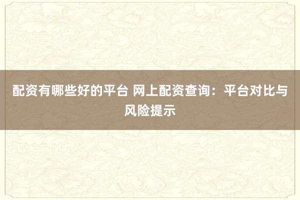 配资有哪些好的平台 网上配资查询：平台对比与风险提示